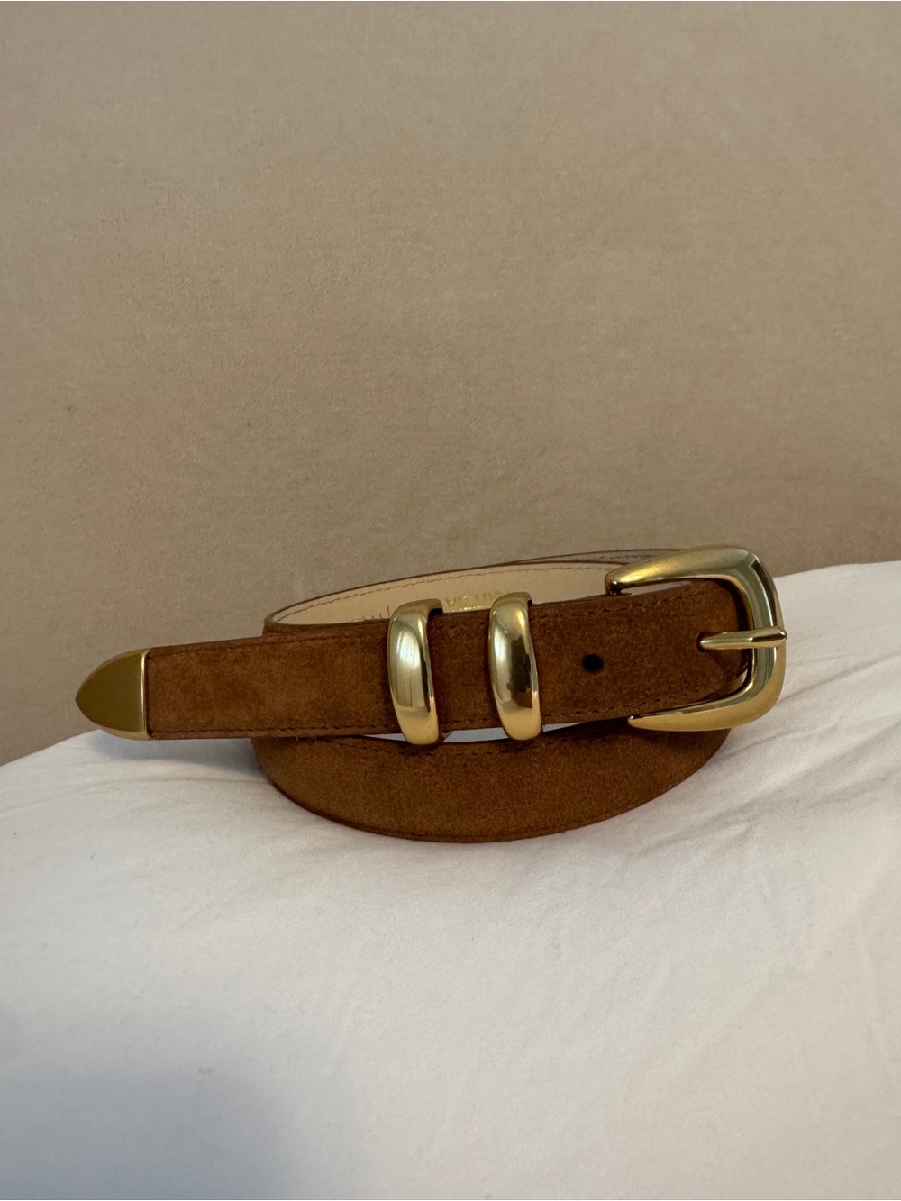 Aritzia Chestnut Brown Suede Belt with Gold Hardware